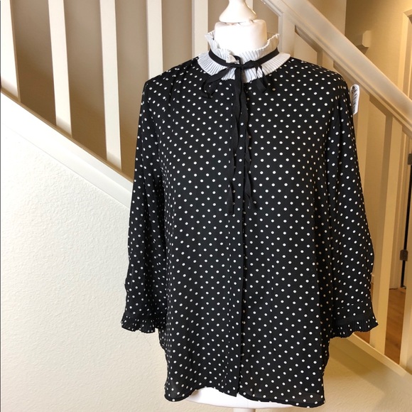 Zara Tops - Zara Polka Dot High Collar button down shirt